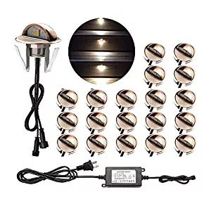 Outdoor Deck Step Lighting Kit, 20 Pack IP65 Waterproof Recessed LED Low Voltage Stairs Lights for Patio Landscape Garden Yard Decoration, Warm White, Bronze