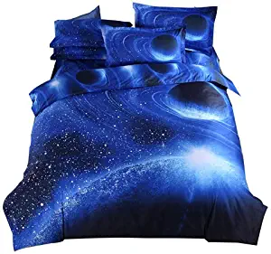 Cliab Galaxy Bedding Blue for Kids Boys Girls Twin Size Outer Space Duvet Cover Set 5 Pieces(Fitted Sheet Included)