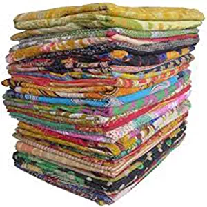 10 Pieces Mix Lot of Indian Tribal Kantha Quilts Vintage Cotton Bed Cover Throw Old Sari Made Assorted Patches Made Rally Whole Sale Blanket