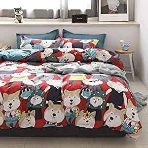 TOTORO Duvet Cover Queen Set, Puppy Dog Print 3 Piece Bedding with 1 Comforter Case and 2 Pillowcases, Super Soft Bed Set for Children Teens Adults