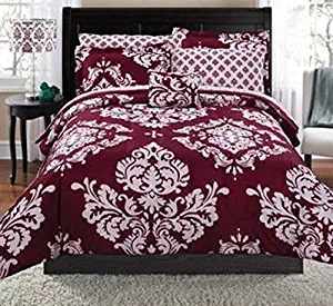 Keeco Mainstays Classic Noir Bed in a Bag Burgundy Coordinating Queen Bedding Set with Extra Coordinating 4 pc Queen Sheet Set #36524738