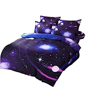 Cliab Galaxy Bedding Twin Size Purple Blue for Girls Kids Boys Outer Space Duvet Cover Set 5 Pieces(Fitted Sheet Included)