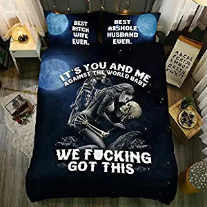 HANSUNBA Home Bedding Skull and Beauty Design 3PCS Duvet Cover Set Comforter Cover (No Comforter) Single/Twin/Full/Queen/King Size