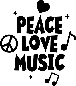 Vinyl Wall Art Decal - Peace Love Music - 26" x 23" - Modern Urban Music Lover Quote for Home Living Room Bedroom Sticker - Trendy Good Vibes for Office Business Workplace Decor (26" x 23", Black)