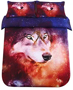 SDIII Full/Queen Size Wolf Bedding 3D Galaxy Animal Duvet Cover Sets for Kids(Include Duvet Cover and Pillowcase) (Full/Queen, Wolf)