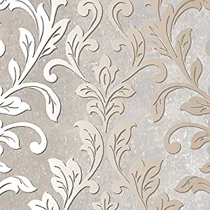 Norwall NWTX34844 Rockford Vinyl Damask Textured Wallpaper, Brown, Grey, Taupe