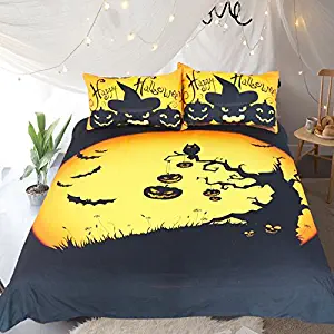 Sleepwish Halloween Bedding Sets Pumpkin Bedspread 3 Piece Black Yellow Duvet Cover Funny Comforter Cover Queen Size