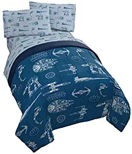 Jay Franco Star Wars Vehicle Schematics 5 Piece Full Bed Set - Includes Reversible Comforter & Sheet Set - Super Soft Fade Resistant Polyester - (Official Star Wars Product)