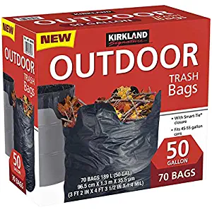Kirkland Signature Smart Closure Outdoor Lawn 50 Gallon Trash Bags, 70 Count