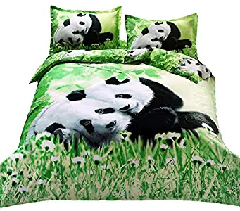 Suncloris, 3D Cute Snuggled Pandas,Queen Size,4pc Bedding Sheet Sets,1 Duvet Cover,1 Flat Sheet,2 Pillowcase(no Comforter inside)