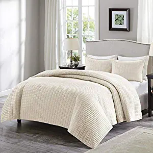 Comfort Spaces Kienna 2 Piece Quilt Coverlet Bedspread Ultra Soft Hypoallergenic Microfiber Stitched Bedding Set, Twin/Twin XL, Ivory