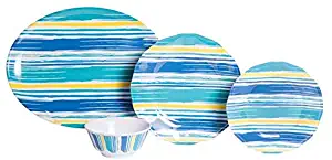 Galleyware Coastal Lines 13-Piece Melamine Dinnerware Set, Service for 4 with Platter