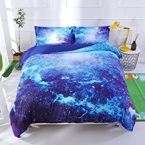 UniTendo 5-Piece 3D Space Galaxy Printed Soft 50% Cotton 50% Tencel 800 Threads Comforter Sets Reversible Duvet Cover Set,Comforter Included. King Size,Blue Galaxy.