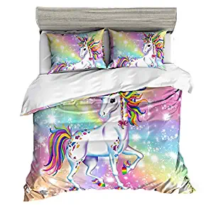 Suncloris,Rainbow Unicorn Fairytale with Sparkling Stars,Bedding Sheet Set .Included:Duvet Cover,Pillowcase(no Comforter Inside) (02, (Twin))