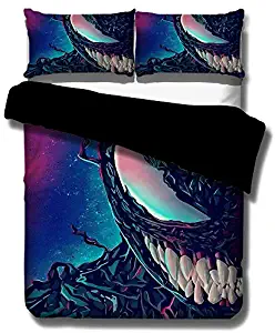 NOOS 3D Venom Duvet Cover Set Marvel Bedding Set for Boys, Teen and Kids Superhero Bedding Twin Size,100% Microfiber Bed Set 3PC,1Duvet Cover, 2Pillowcases