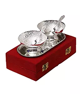 Odishabazaar Silver Plated Brass Bowl with Tray - Set of 5