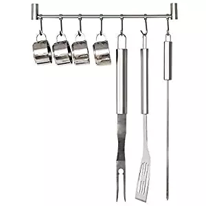 Homfa Kitchen Rail Rack Wall Mounted Utensil Hanging Rack Stainless Steel Hanger Hooks for Kitchen Tools, Pot, Towel (7 Sliding Hooks)