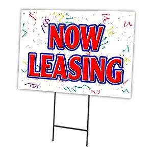 SignMission Now Leasing 18"x24" Yard Sign & Stake Outdoor Plastic coroplast Window, 18x24,