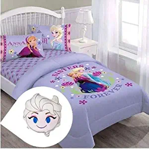 Kelsteve Disney Frozen Nordic Summer Floral Light Purple Bedding Set with Bonus Elsa Plush Pillow Bundle | Perfect for Daughter, Niece, Granddaughter, Friend, and More