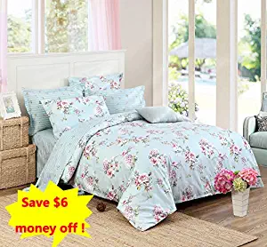 FADFAY French Country Farmhouse Bedding Fashionable Hydrangea and Rose Floral Chic Duvet Cover Set 100% Cotton Hypoallergenic with Hidden Zipper Closure,King/California King Size 3-Pieces