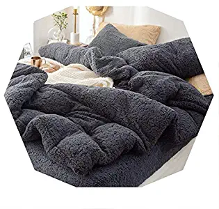 Wine cup Solid Lamb Cashmere Bedding Set 2019 New Thicken Flannel Fleece Bed linens Velvet Duvet Cover Set sandred Bed Cover Pillowcase,Classic Grey,Twin
