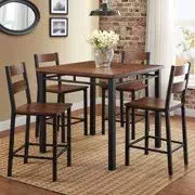 MattsGlobal Shop Stylish Mercer 5-Piece Counter Height Dining Set - Sturdy Metal Frame - Complement Most Any Interior Decor - Vintage Oak