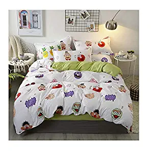 KFZ Bed Set Beddingset Duvet Cover No Comforter Flat Sheet Pillowcases JSD1902 Twin Full Queen King Sheets Set Pig Sesame Street Bulldog Printed for Kids (Sesame Street, Pink, Full 70"x86")