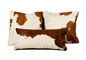 Cowhide Pillow Cover Cushion Cow Hide Hair on Cover. Set of 3