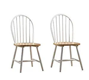 Set of 2 Windsor Dining Chairs with Natural Seat in White Finish