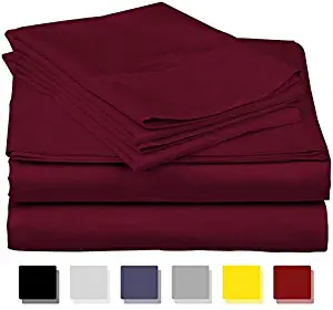 Soft Bed Collection Hypoallergenic Egyptian Cotton 800 Thread Count 18" Inch Deep Pocket 4-Piece Bed Sheet Set(1 Fitted,1 Flat,2 Pillow Cases) Twin Size Burgundy