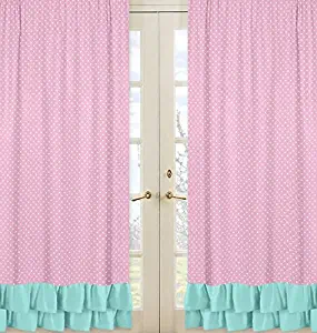 Sweet Jojo Designs 2-Piece Pink Polka Dot and Turquoise Girls Window Treatment Panels for Skylar Bedding Collection