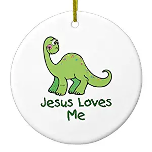 Arthuryerkes Christmas Hanging Ornament Jesus Loves Me Dino Ceramic Ornament Circle 3 inch