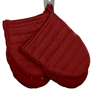 Gourmet Essentials Mini Oven Mitts | Heat Resistant Kitchen Gloves to Protect Hands & Surfaces | Non-Slip Silicone Grip & Hanging Loop | 2 Pack | Red