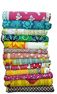 FashionShopmart Twin Size Kantha Quilt, Kantha Blanket, Bed Cover, Twin Kantha Bedspread, Bohemian Bedding Kantha, Bohemian Decor