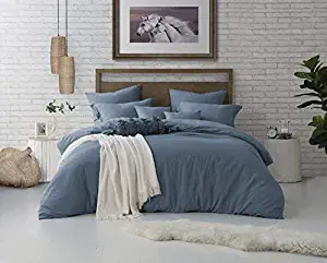 Swift Home Microfiber Washed Crinkle Duvet Cover & Sham (1 Duvet Cover with Zipper Closure & 2 Pillow Shams), Premium Hotel Qaulity Bed Set, Ultra-Soft & Hypoallergenic – Full/Queen, Blue Dusk