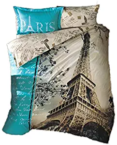 Gold Case Paris Series Comforter Cover Set - 3D Paris in Love -The only Real Queen Size - Made in Turkey - 100% Cotton/Ranforce / 4 Pieces - Original Item