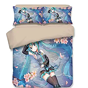 Ksainiy 3-Piece Bed Cover Pillowcase Cartoon Princess Bedding 3-Piece Japanese Anime Teen Girls Hatsune Miku Twin Double Queen King Comforter Bedding Sets Bed Linen (Size : US Twin (173×218))