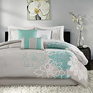 Madison Park Lola 7 Piece Print Comforter Set, Aqua, Queen