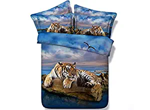 Ammybeddings Twin Tiger Bedding Set for Kids 4PCS Duvet Cover 3D Digital Print Luxury Decor Comforter Set 1 Duvet Cover 2 Pillow Shams and 1 Flat Sheet (No Comforter No Fitted Sheet)