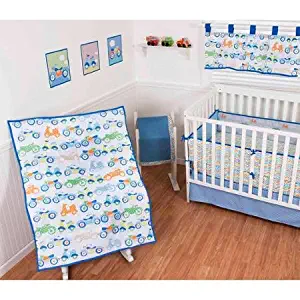 Sumersault Vroom Vroom 10-Piece Crib Set - Blue/Orange/Green