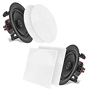 Pyle 6.5” 2-Way Midbass Speakers - Pair of in-Wall/in-Ceiling Woofer Speaker System 1/2'' High Compliance Polymer Tweeter Flush Mount Design w/ 60Hz - 20kHz Frequency Response 200 Watts Peak - PDIC66