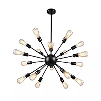 mirrea Vintage Metal Large Dimmable Sputnik Chandelier with 18 Lights, Black Painted