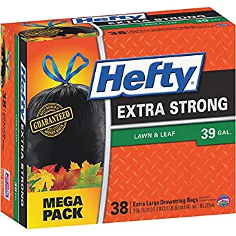Hefty Strong Large Trash Bags 39 Gallon - Lawn - Yard - Drawstring - 38 Count (2 Pack(38 Count))