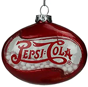 Northlight 3" Red Pepsi Cola Disc Shaped Snow Filled Decorative Glass Christmas Ornament