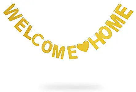 Welcome Home Banner,Gold Glitter Bunting Banner for Home Party Decoration