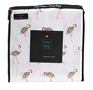 Cynthia Rowley Floral Flamingos on White Microfiber Sheet Set (Queen)