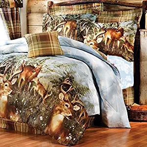 8pc Whitetail Deer Trophy Buck Comforter, Sheets, Pillow Shams & Bedskirt Set (Bed in a Bag) (8pc Queen Size)