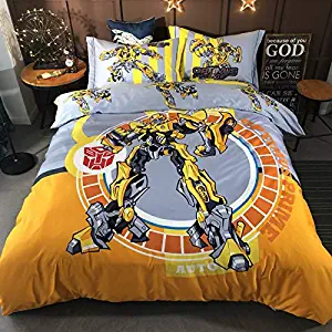 EVDAY 3D Marvel Transformers Bumblebee Bedding for Boys Kids Bedding Including 1Duvet Cover,1Flat Sheet,2Pillowcases Queen Full Twin Size