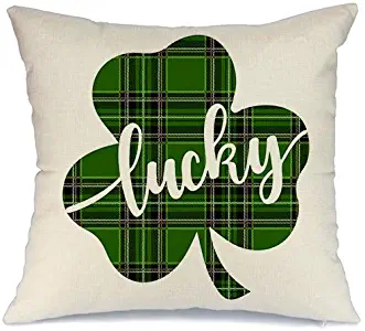 AENEY St Patricks Day Pillow Cover 18x18 for Couch Green Buffalo Check Plaid Clover and Lucky Happy St Patricks Day Decorations for Home Decor Throw Pillow Cover Pillowcase Cushion Case for Sofa A189