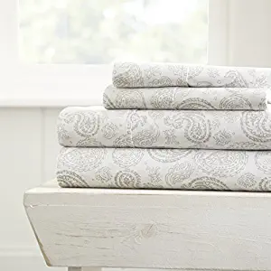 ienjoy Home 4 Piece Sheet Set Patterned, Queen, Coarse Paisley Gray